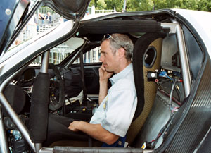Vince Mitchell, in the cockpit of the car he helped create, the Saleen S7-R